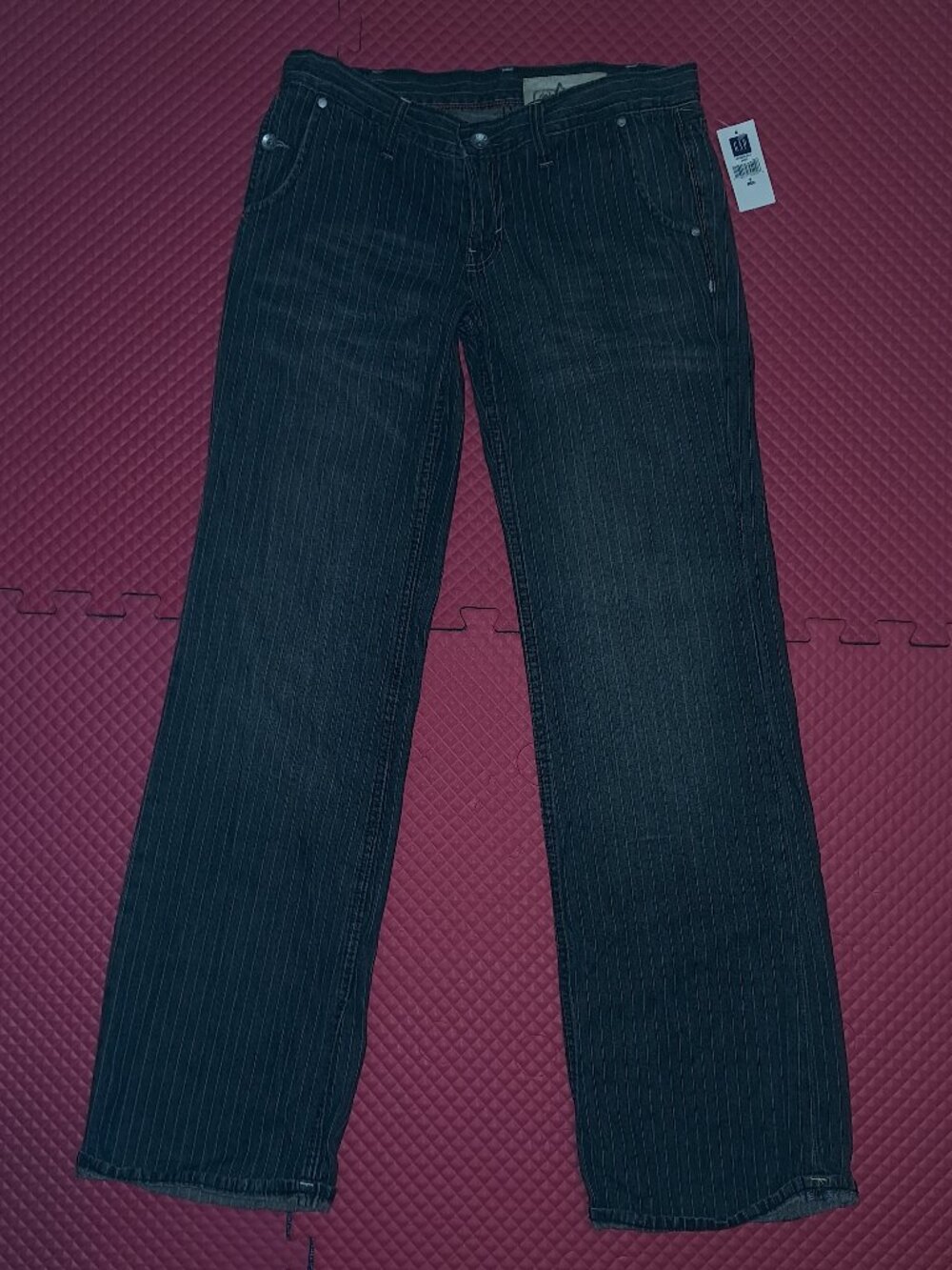 NWT GAP Striped Black Jeans Wide Leg Cuffed Hem Denim Pants Low Rise